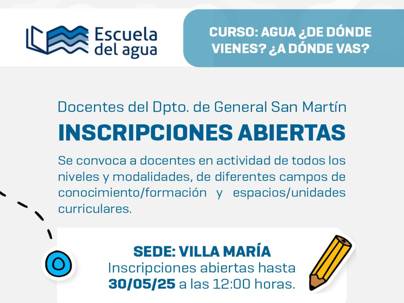 Villa María será sede del curso docente “Agua: ¿de dónde vienes?, ¿A dónde vas?”