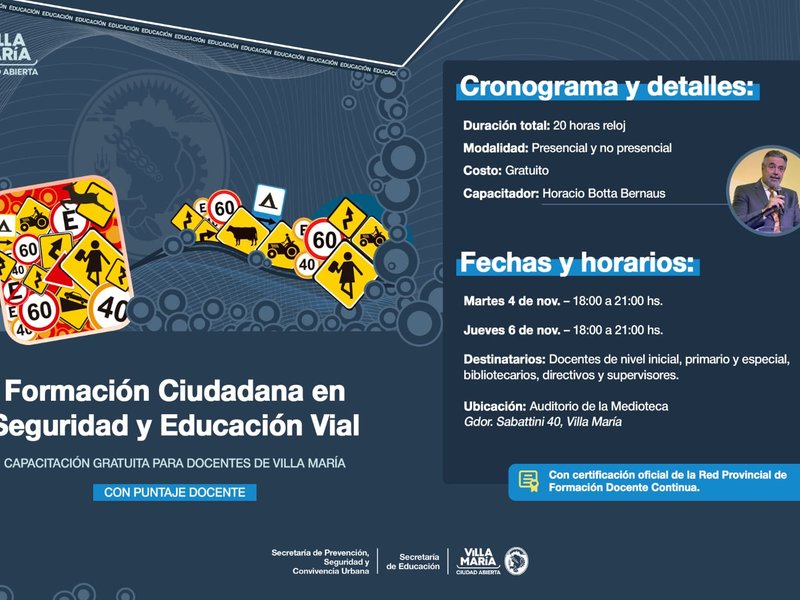 Formación Ciudadana y Seguridad Vial: el municipio presenta una nueva instancia de capacitación docente con puntaje oficial