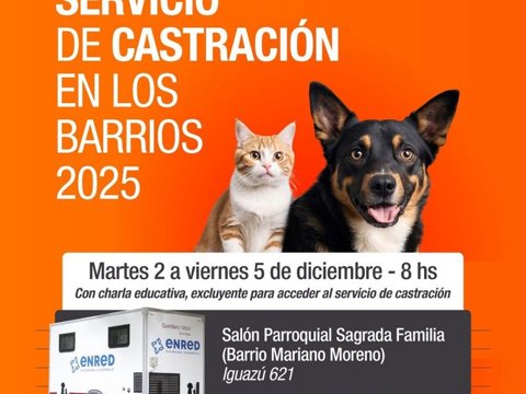 Se realizará una nueva semana de castraciones gratuitas en barrio Mariano Moreno