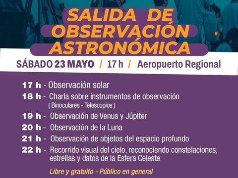 El sábado se realizará un taller de astronomía en el Aeropuerto Regional