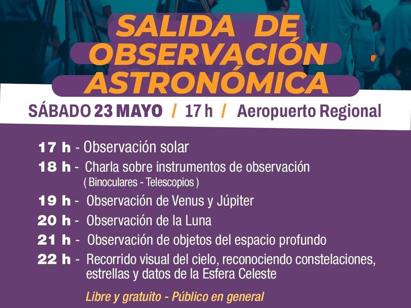 El sábado se realizará un taller de astronomía en el Aeropuerto Regional