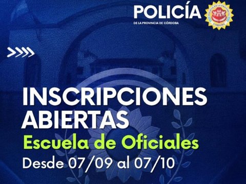 El lunes 7 abren las inscripciones para la Escuela de Oficiales de la Policía de Córdoba