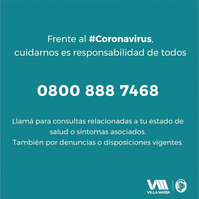 Villa María: El municipio atiende consultas asociadas a COVID-19 a través del teléfono gratuito 0800 888 7468