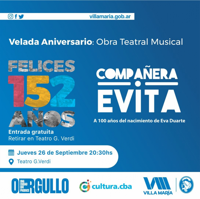 Villa María: En la víspera del aniversario de Villa María, se inaugura la obra de renovación urbana y habrá una velada en el Teatro Verdi