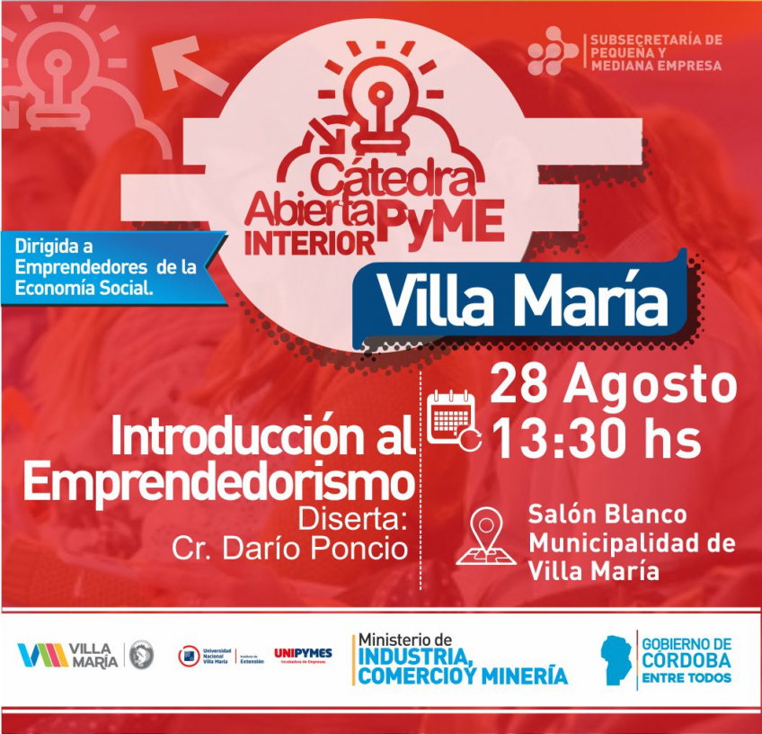 Villa María: Dictarán una capacitación para emprendedores de la economía social