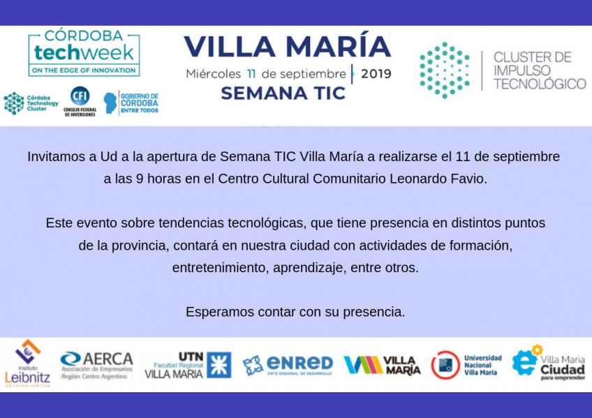 Villa María: Villa María será el miércoles sede de Semana TIC Córdoba