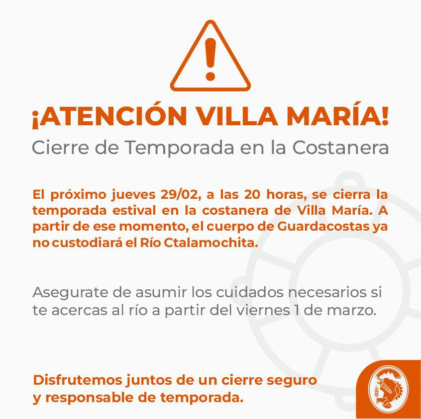 Villa María: Cierre de temporada: Hasta el jueves, el cuerpo de guardacostas custodiará el Río Ctalamochita