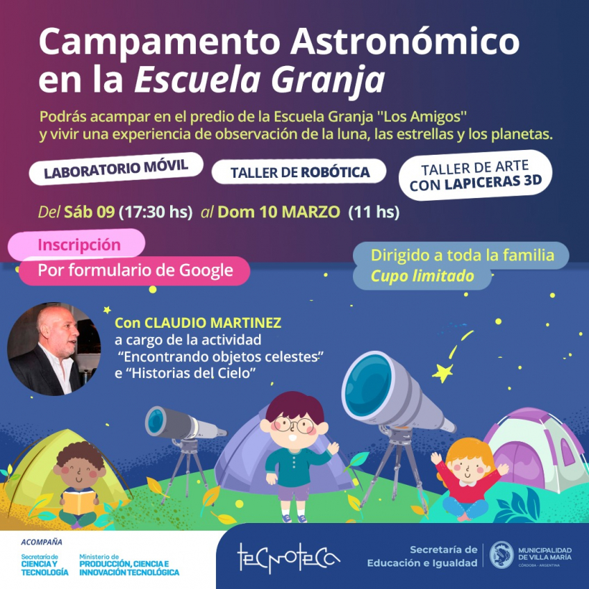 Villa María: El Campamento Astronómico se realizará el sábado 9 de marzo