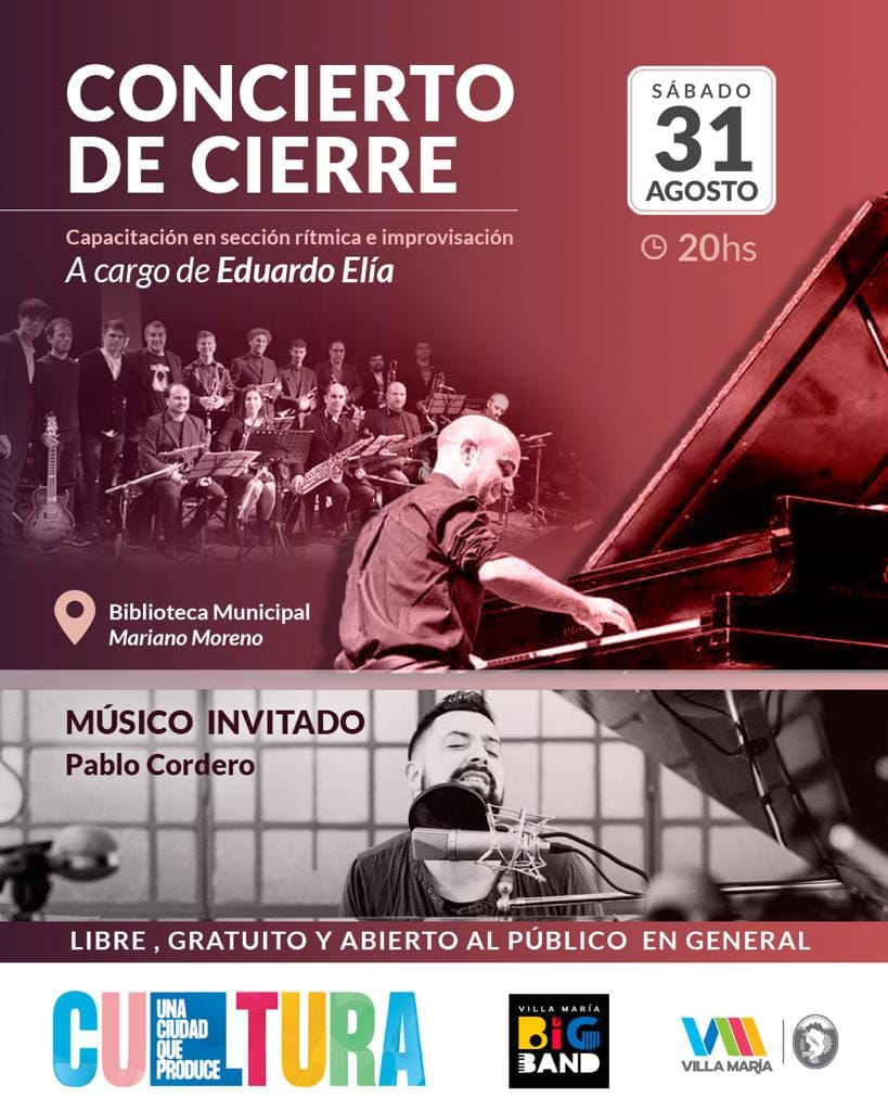 Villa María: La Big Band cierra su capacitación con un concierto que tendrá a Pablo Cordero como invitado