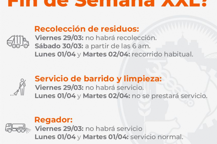 Villa María: Cronograma de servicios para el fin de semana largo